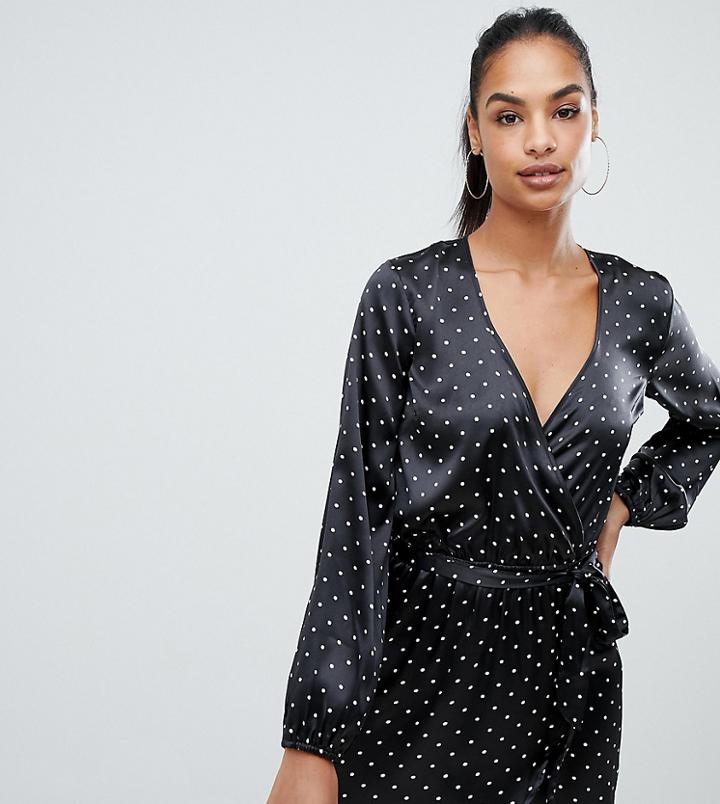 Boohoo Exclusive Tie Waist Mini Dress In Polka Dot - Black