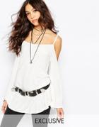 Rokoko Longline Cold Shoulder Swing Top With Ruffle Hem - White