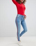 Parisian Cropped Skinny Leg Jeans With Side Stripes - Blue