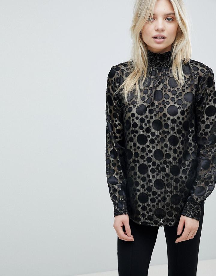 B.young High Neck Metallic Sheer Spot Blouse - Gold