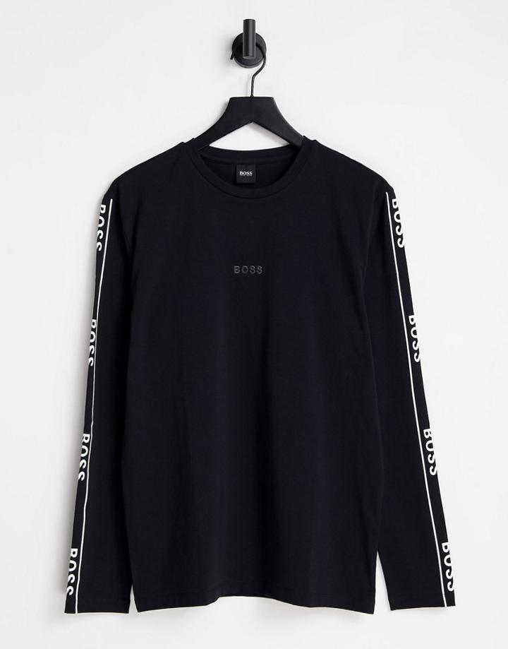 Boss Twrapped Long Sleeve Top With Central Logo In Black