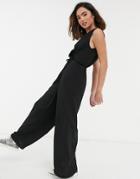 Asos Design Sleeveless Wrap Culotte Jumpsuit In Black