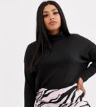 Asos Design Curve Top With Roll Neck In Laddered Rib In Black