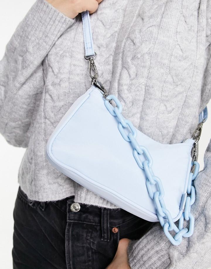 Bershka Chunky Chain Detail Cross Body Bag In Light Blue