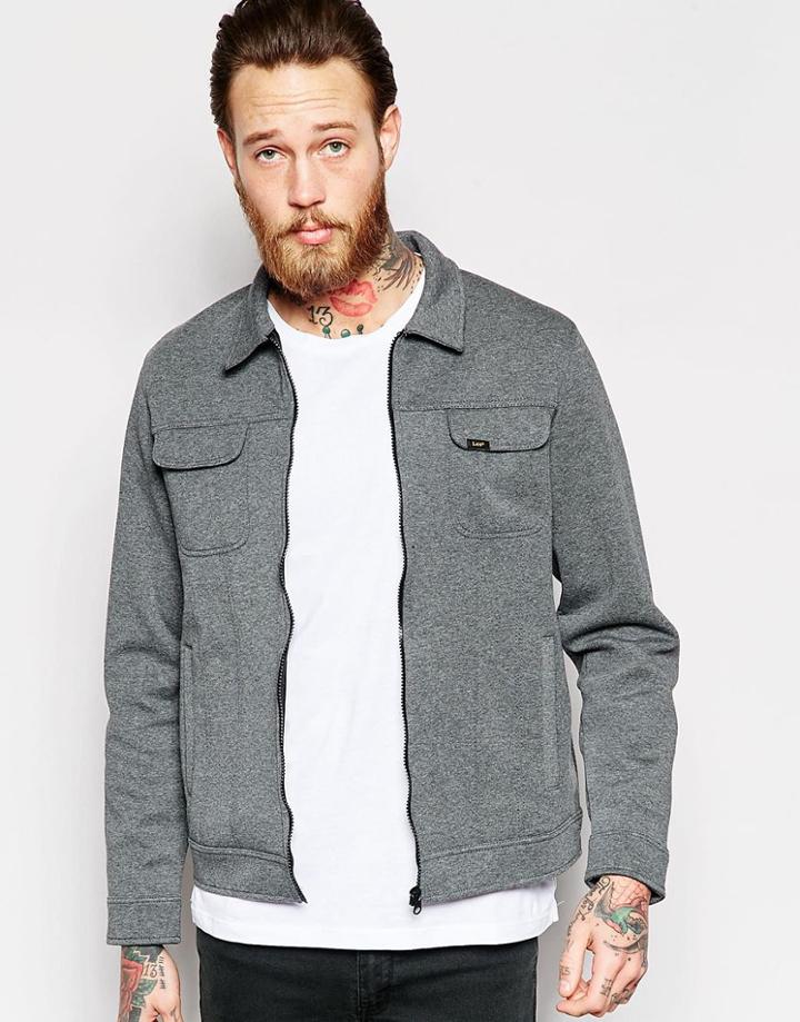 Lee Jacket Rider Bonded Jersey Zipthru In Gray Melange - Dark Gray Melange