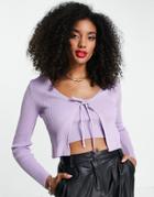 Trendyol One Tie Cardigan In Lilac-purple