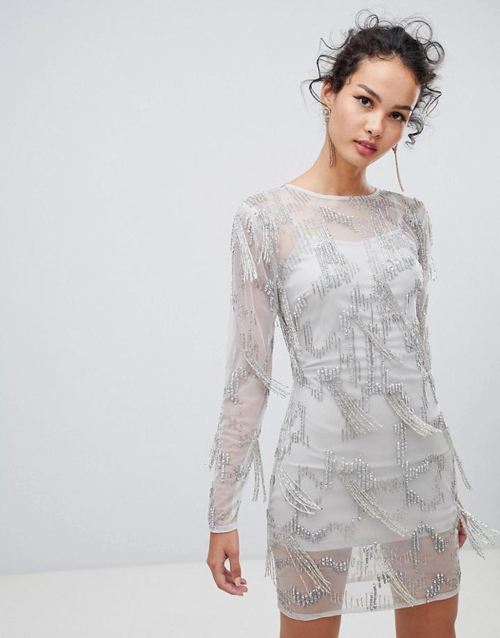 Frock & Frill Long Sleeve Embellished Shift Dress - Green