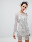 Frock & Frill Long Sleeve Embellished Shift Dress - Green