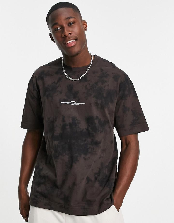 Good For Nothing Oversized Bleached T-shirt In Black And Brown With Logo Print-multi
