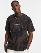 Good For Nothing Oversized Bleached T-shirt In Black And Brown With Logo Print-multi