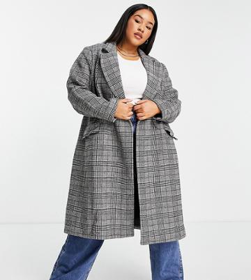 Forever New Curve Wrap Smart Coat In Oversized Mono Plaid-multi