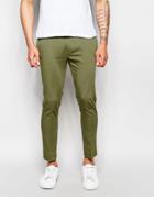 Asos Super Skinny Cropped Smart Pants In Cotton Sateen - Light Khaki