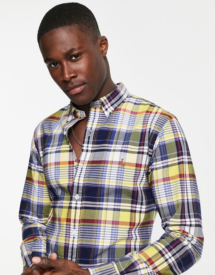 Polo Ralph Lauren Slim Fit Check Oxford Shirt Button Down In Yellow/blue
