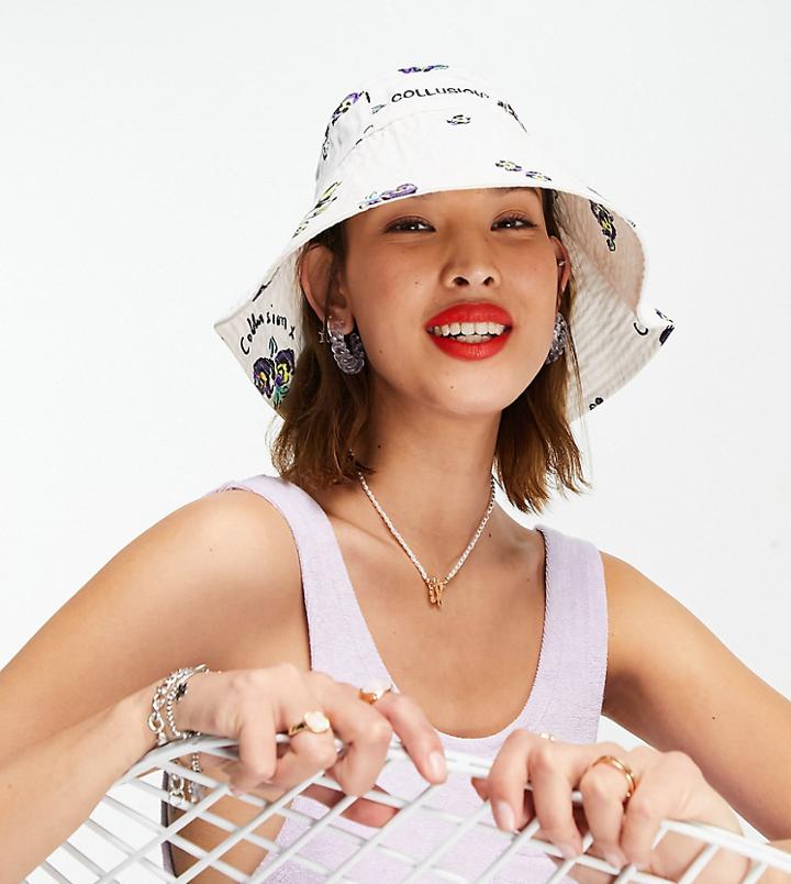Collusion Wide Brim Bucket Hat In Floral-pink