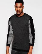Asos Color Block Sweater In Merino Wool Mix - Black