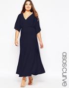 Asos Curve Maxi Kimono Dress With Plunge Neck - Navy