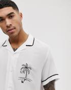 Asos Design Relaxed Fit Revere Collar Viscose Shirt With Palm Embroidery In White - White