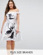 Coast Plus Victoir Graphic Floral Bardot Dress - Silver