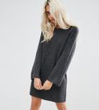 Asos Petite Knitted Oversized Mini Dress - Gray