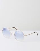 Asos Round Sunglasses In Gold With Blue Fade Lens - Blue