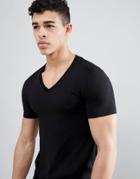 Asos Design Muscle Fit T-shirt With V Neck And Stretch In Black - Black