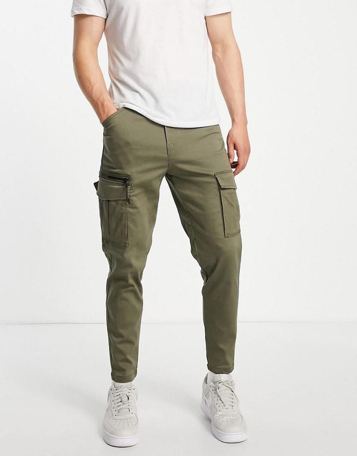 Jack & Jones Intelligence Carrot Fit Cargo Pants In Khaki-green