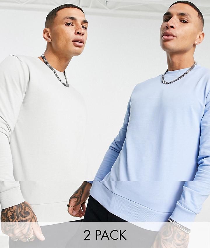 Asos Design Organic Lightweight Sweatshirt 2 Pack In Gray/blue-grey