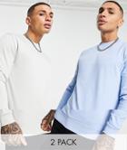 Asos Design Organic Lightweight Sweatshirt 2 Pack In Gray/blue-grey