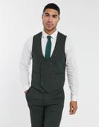 Asos Design Wedding Super Skinny Wool Mix Suit Suit Vest In Khaki Twill-green