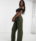 Asos Design Tall Wide Leg Pants With Clean High Waist In Khaki-green