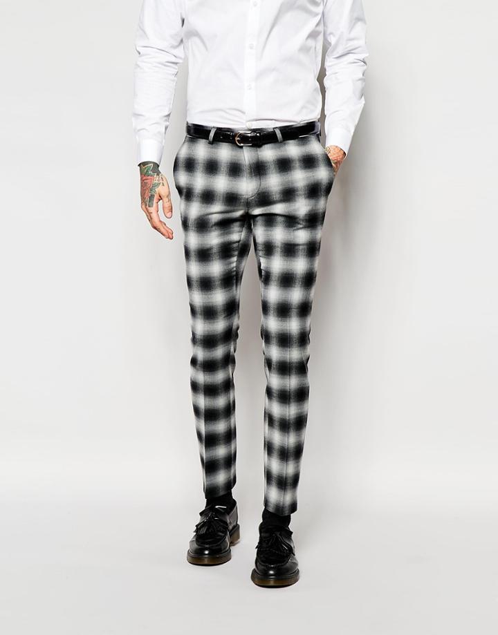 Noose & Monkey Wool Check Trouser With Stretch In Super Skinny Fit - Black