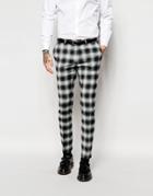 Noose & Monkey Wool Check Trouser With Stretch In Super Skinny Fit - Black