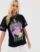 Asos Design Oversized T-shirt With Neon Puff Print-black