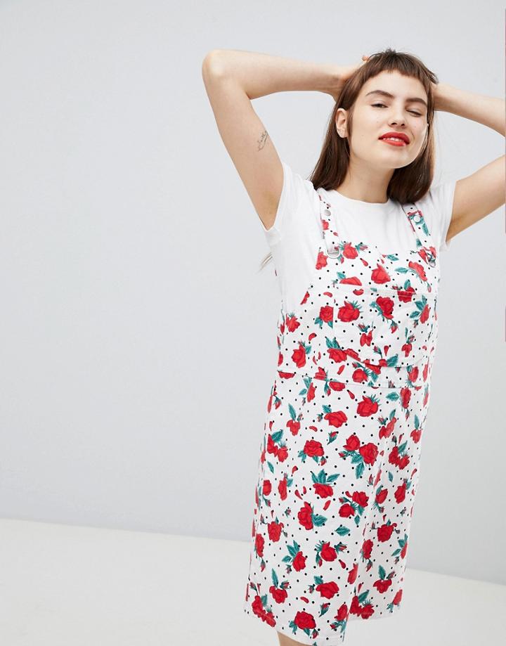 Monki Floral Polka Dot Denim Mini Dress - White