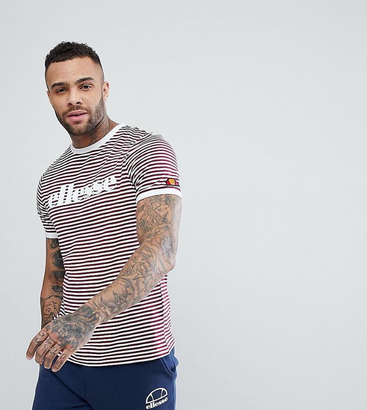 Ellesse Striped Ringer T-shirt With Small Logo In Red - Red