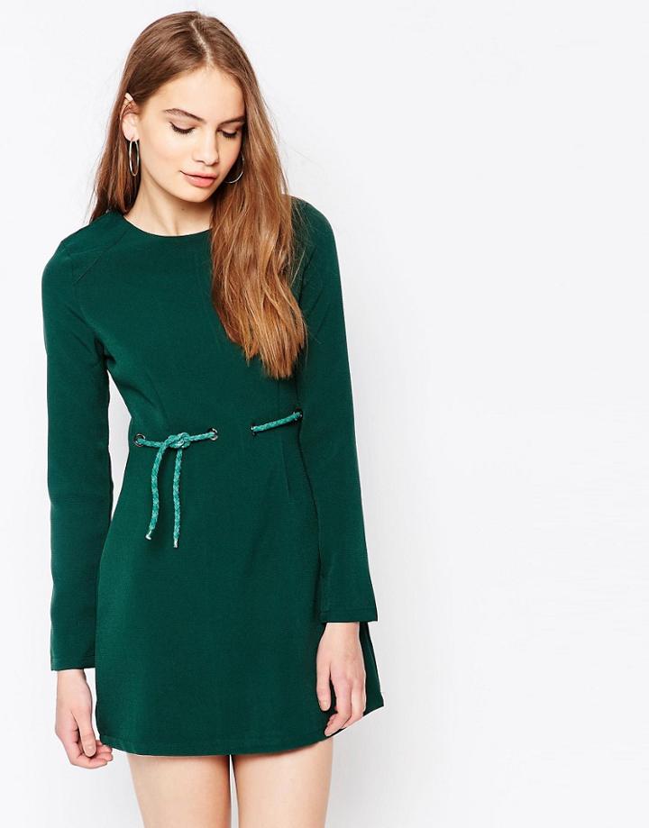 Daisy Street Dress With Tie Waist - Green