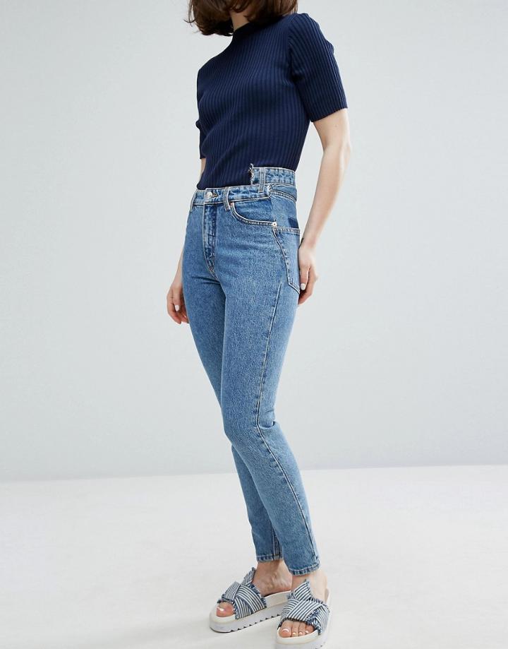 Monki Acid Wash Pocket Detail Mom Jeans - Blue