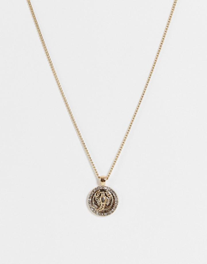Topshop Scorpio Crystal Pendant Necklace In Gold