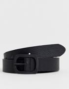 Asos Design Faux Leather Wide Belt In Black Pebble Grain And Matte Black Buckle - Black