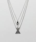 Asos Layered Necklace In Burnished Silver With Ram And Eye Pendants - Silver