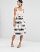 Asos Midi Prom Skirt In Variegated Stripe - Multi