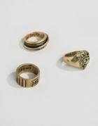 Icon Brand Lion Burnished Gold Rings In 3 Pack - Gold