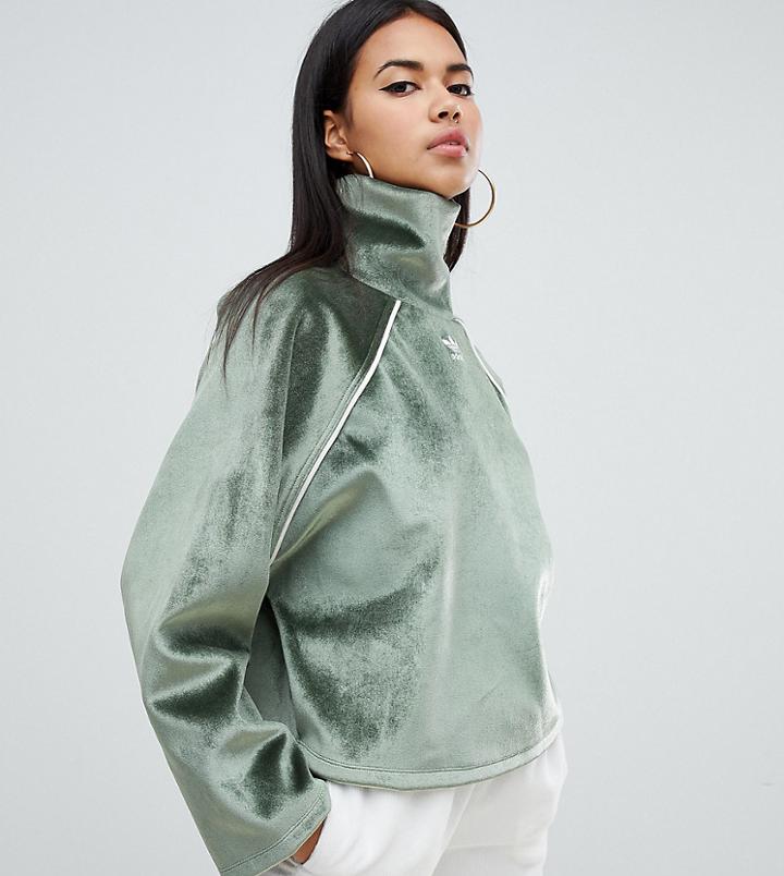 Adidas Originals Faux Fur High Neck Top In Green - Green