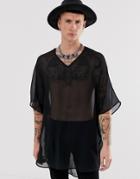 Asos Design Oversized Sheer Overhead Kimono Style Shirt In Black - Black