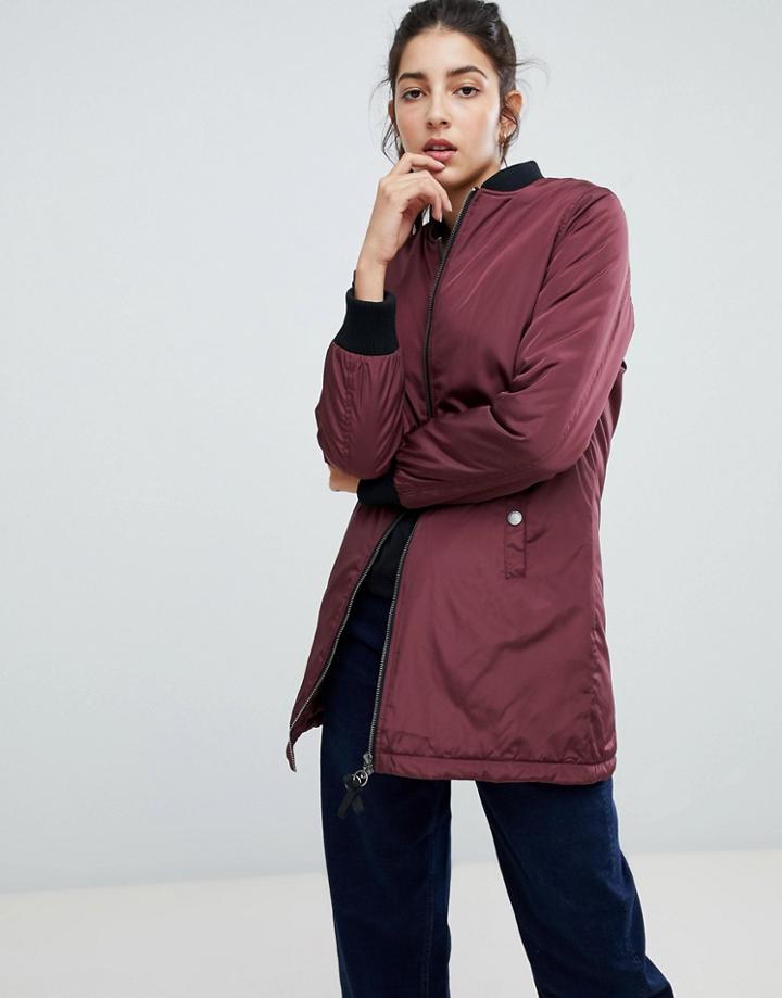 Brave Soul West Longline Bomber Jacket - Red