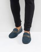 Dunlop Loafer Slippers In Navy Suede - Navy