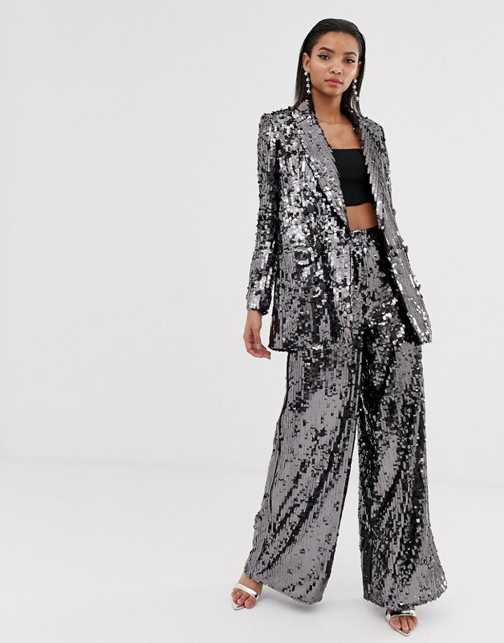 Asos Edition Double Breasted Blazer In Sequin-gray