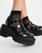 Asos Design Hugo Chunky Mid Heeled Sandals In Black