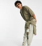 Collusion Organic Cotton Oversized T-shirt In Dark Khaki-green