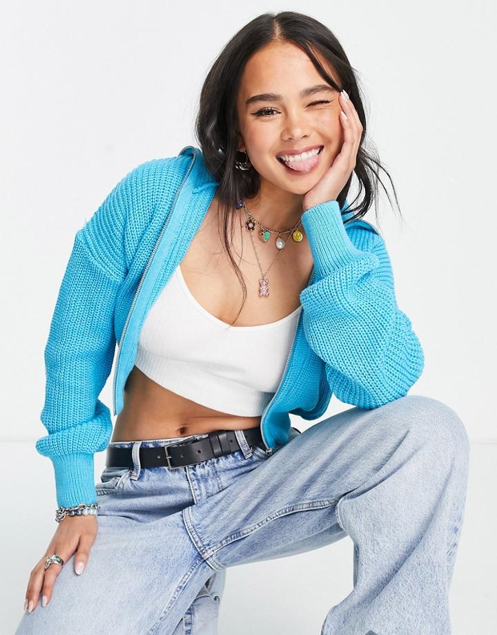 Asos Design Zip Through Cardi With Collar In Blue